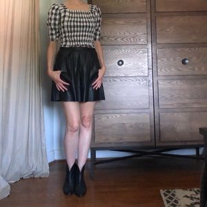 Oak and Fort plaid puff sleeve crop square neck top